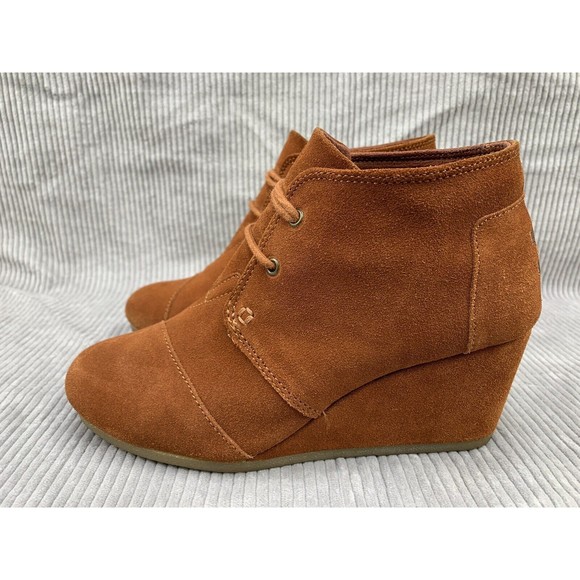 TOMS  Women's Size 8M Brown Rust KALA Desert Wedge BOOT BOOTIE Suede Leather - Picture 3 of 14